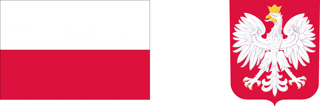 Obraz przedstawia flagę oraz godło Polski